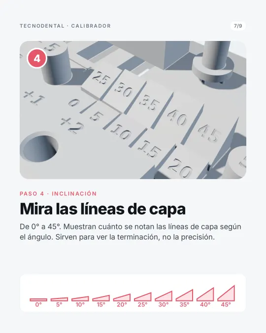 Paso 4: rampas de 0° a 45° para observar las líneas de capa según el ángulo.